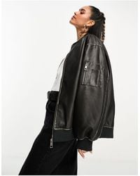 ASOS - Washed Faux Leather Bomber Jacket - Lyst