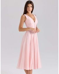 House Of Cb - Samira Chiffon Button Midi Dress - Lyst