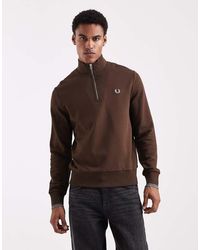 Fred Perry - Sweatshirt Met Halve Rits En Gekleurde Rand - Lyst