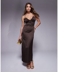 ASOS - Satin Midi Dress With Chiffon Bust Detail And Cross Back - Lyst