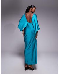 ASOS Satin Cape Detail Maxi Dress in Blue | Lyst UK
