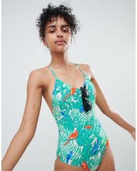 Monki - Tropical Bird Print Swimsuit - Lyst