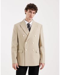 ASOS - Blazer classique croisé en sergé - taupe - Lyst
