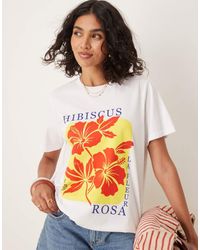 ASOS - T-Shirt Vestibilità Classica Bianca Con Grafica Di Ibisco - Lyst