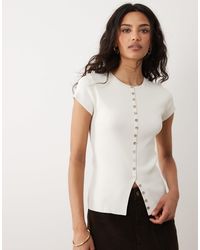 Mango - Button Through Knitted Short Sleeve Top - Lyst
