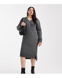 ONLY - V-neck Knitted Midi Dress With Embellished Studs - Lyst
