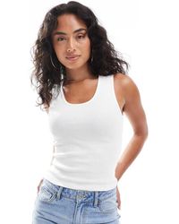 ASOS - Canotta Bianca A Coste Con Scollo Rotondo - Lyst