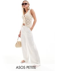 ASOS - Asos Design Petite Tailored High Waist Seam Detail Wide Leg Linen Trousers - Lyst