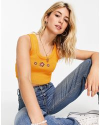 Daisy Street Knitted Crop Top With Daisy Embroidery Co-ord - Yellow
