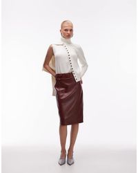ASOS - Faux Leather Waistband Pocket Detail Midi Skirt - Lyst
