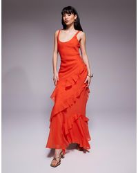 ASOS - Asos Design Petite Scoop Neck Maxi Dress With Ruffle Skirt And Cut Out Back - Lyst