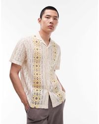 TOPMAN - Short Sleeve Crochet Front Panel Floral Shirt - Lyst