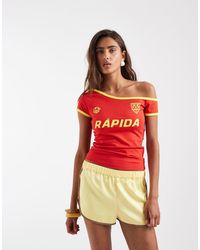 ASOS - Off The Shoulder Bardot Tee With Soccer Graphic - Lyst