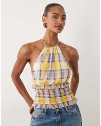 ASOS - Shirred Mesh Printed Halter Neck Top - Lyst