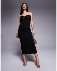 ASOS - Bandeau Midi Dress With Pleated Bust Cup Details - Lyst