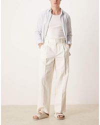 ASOS - Smart Pleated Linen Rich Wide Leg Trousers - Lyst