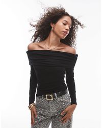 TOPSHOP - Premium Ribbed Long Sleeve Off The Shoulder Top - Lyst