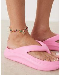 ASOS - Enkelbandje Met Meerkleurige Kralen En Schelpbedeltjes - Lyst