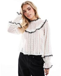 Miss Selfridge - Embroidered Chiffon Heritage Blouse With Black Tipping - Lyst