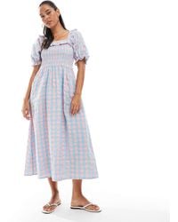 New Look - – milchmädchenkleid mit puffärmeln und vichy-karomuster - Lyst