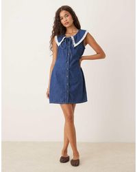 ASOS - Denim Sleeveless Mini Dress With Oversized Collar - Lyst