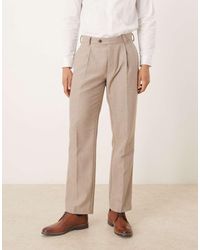ASOS - Pantalones De Vestir De Pernera Recta Con Patrón De Espiga Y Pinzas De Mezcla Lana De -Neutro - Lyst