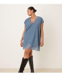 ASOS - Asos Design Curve Cord Lace Trim Shift Mini Dress - Lyst