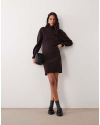 ASOS - Compact High Neck Knitted Mini Dress With Gold Button Cuff - Lyst