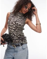 TOPSHOP - Abstract Animal Print Crinkle Sleeveless Top - Lyst