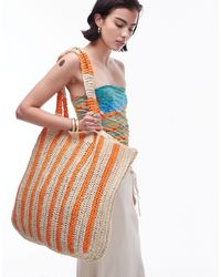 TOPSHOP - Tana - tote bag oversize en paille tressée - orange à rayures - Lyst