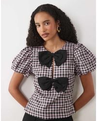Sister Jane - Vence Round Neck Puff Sleeve Bow Detail Top - Lyst