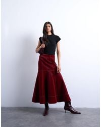 TOPSHOP - Jupe longue taille basse en pu à coutures contrastantes - Lyst