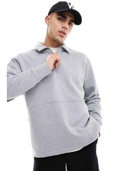 ASOS - Sudadera Gris Jaspeado Extragrande Con Cuello Tipo Polo Y Cremallera Corta De Tejido Grueso De - Lyst