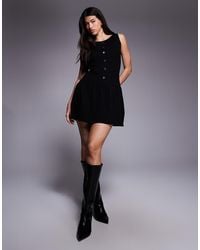 Kaiia - Exclusive Wide Neck Sleeveless Knitted Button Through Skater Mini Dress - Lyst