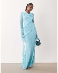 DASKA - Chiffon High Cowl Neck Frill Detail Maxi Dress - Lyst