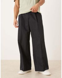 ASOS - Tailored Pleated Linen Rich Loose Leg Trousers - Lyst