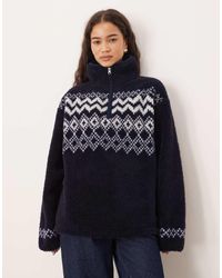 ASOS - Borg Fleece Half Zip With Placement Fairisle - Lyst