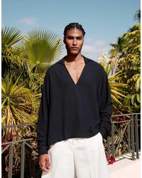 ASOS - Oversized Boxy Overhemd Van Linnenmix Met Textuur Zonder Sluiting - Lyst