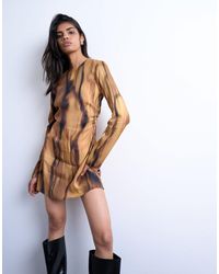 TOPSHOP - Waisted Long Sleeve Mini Dress - Lyst