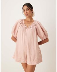 ASOS - Soft Denim Playsuit With Balloon Sleeves - Lyst