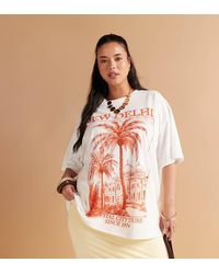 ASOS - Camiseta Extragrande Con Estampado Gráfico "New Delhi" Y Abalorios De Asos Design Curve-Blanco - Lyst