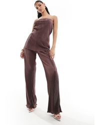 In The Style - Pantaloni plissé a fondo ampio color cioccolato - Lyst