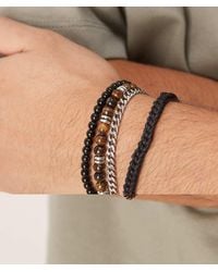 ASOS - Set Van 4 Kralenarmbanden Met Halfedelstenen Tijgeroog En Obsidiaan - Lyst