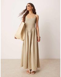 ASOS - Vestito Lungo Stropicciato Color Sabbia Con Scollo Rotondo E Incrocio Sul Retro - Lyst