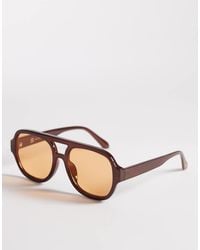 Reclaimed Vintage - Aviator Light Tint Sunglasses With Orange Lens - Lyst