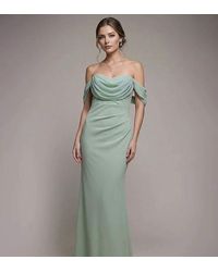 Goddiva - Petite Bardot & Chiffon Cowl Maxi Dress - Lyst
