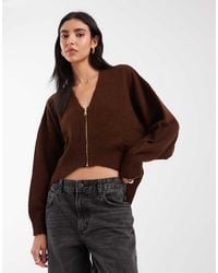 ASOS - Knitted V-neck Zip Through Jumper - Lyst