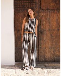 4th & Reckless - Pantalones Playeros Negros Y Blancos A Rayas De Pernera Ancha De Punto De Croché De X Luana Barron (Parte De Un Conjunto) - Lyst