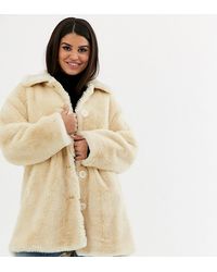 ASOS Asos Design Petite Faux Fur Button Through Coat In Cream - Natural