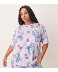 ASOS - Asos Design Curve Bow & Berry Oversized Tee & Short Pyjama Set - Lyst